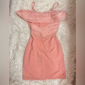 Pink Occasion Dress with Pearls Details 
FREE T-Shirt With Order